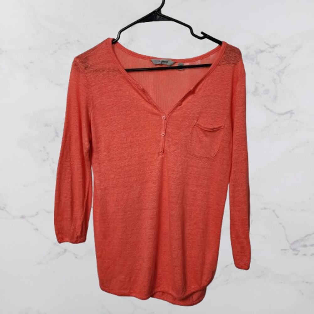 Athleta Newport Henley in Ember Orange XS 100% Linen